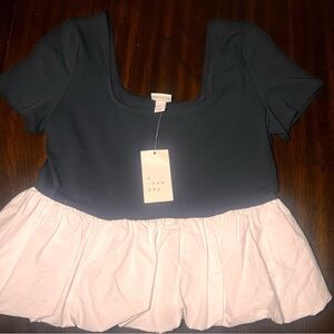 A New Day Women's Bubble Hem T-Shirt, L - Black/Fresh White